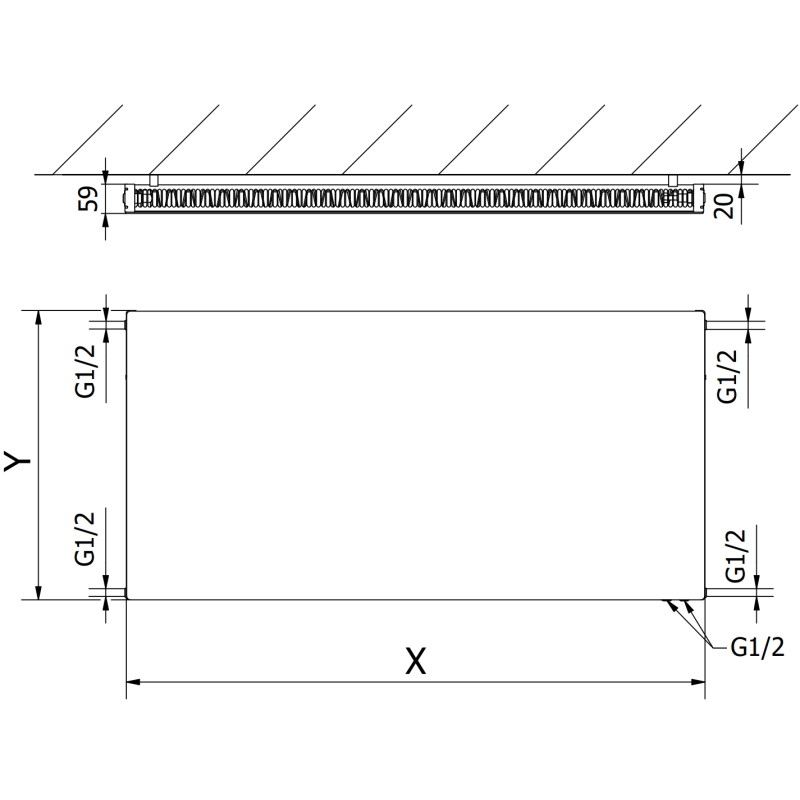 Mexen CVF11 Flat plaatradiator 300 x 500 mm, onderste aansluiting, 227 W, zwart - W611F-030-050-70