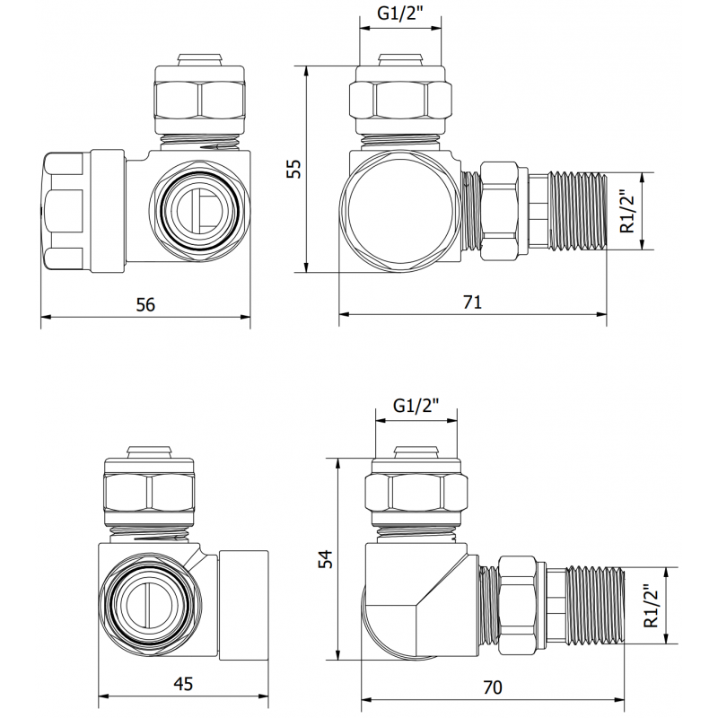 Mexen Uni-Term axial radiator valves, white - W903-000-20