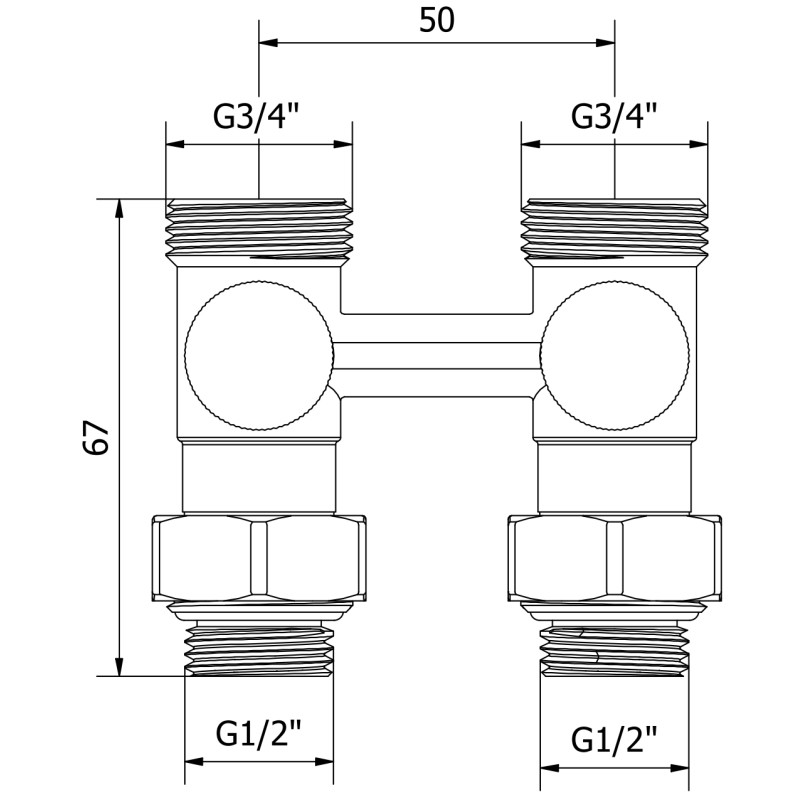 Mexen Uni-Term divcauruļu radiatora vārsts DN50, taisns 1/2"x3/4", niķelis - W912-012-01
