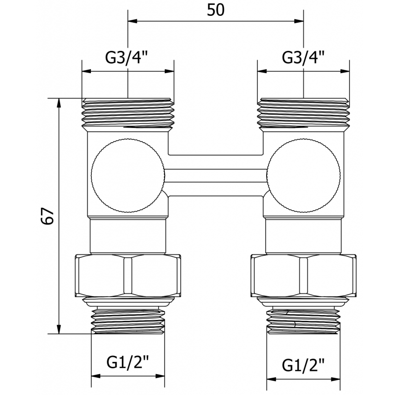 Mexen Uni-Term valvola del radiatore a due tubi DN50, dritta 1/2"x3/4", nichel - W912-012-01