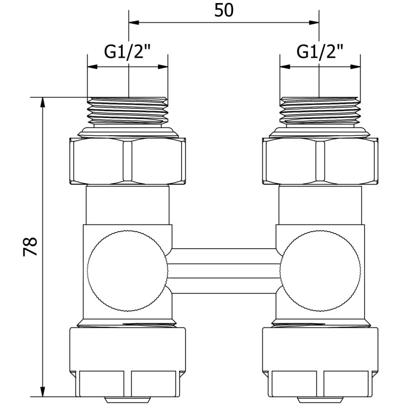 Mexen Uni-Term divu cauruļu DN50 radiatora vārsts, taisns 1/2"x16 mm, niķelis - W912-016-01