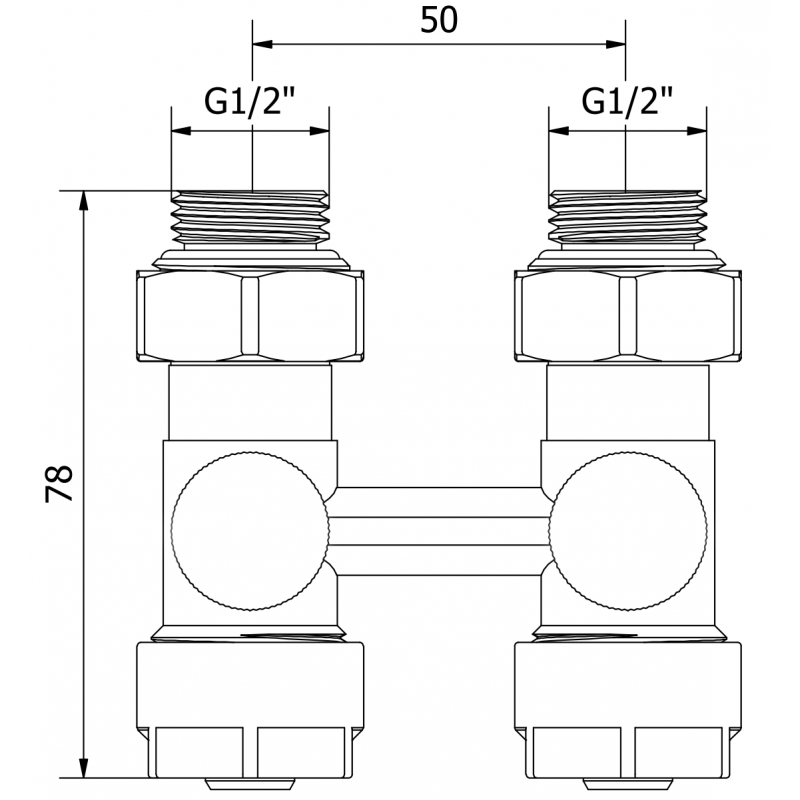 Mexen Uni-Term válvula de radiador bitubular DN50, recta 1/2"x16 mm, níquel - W912-016-01