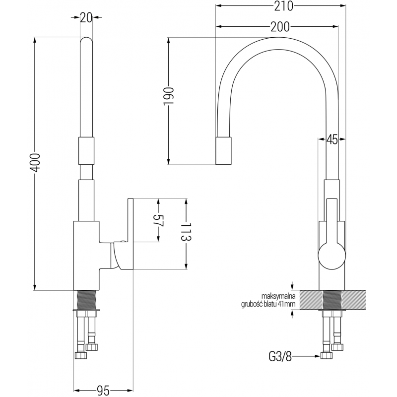 Mexen Flex bateria kuchenna, chrom/szara - 670900-06