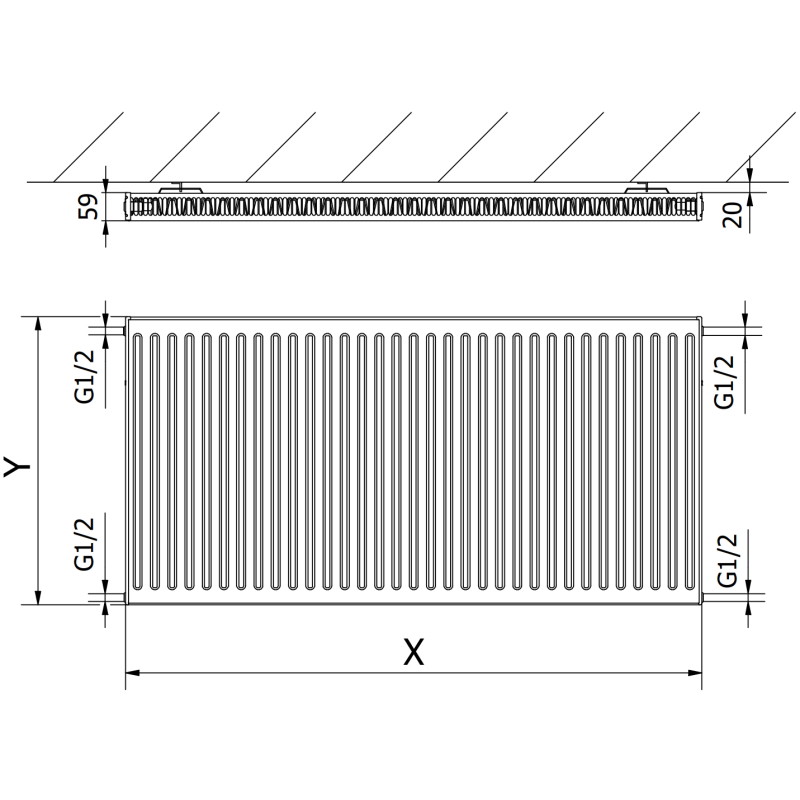 Mexen C11 radiador convector 500 x 2400 mm, conexión lateral, 1911 W, negro - W411-050-240-70
