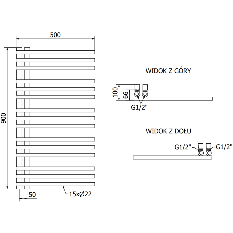 Mexen Neptun decoratieve badkamer radiator 900 x 500 mm, 291 W, chroom - W101-0900-500-00-01