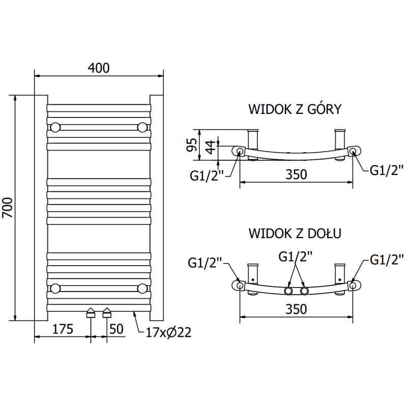 Mexen Ares grzejnik łazienkowy 700 x 400 mm, 189 W, chrom - W102-0700-400-00-01