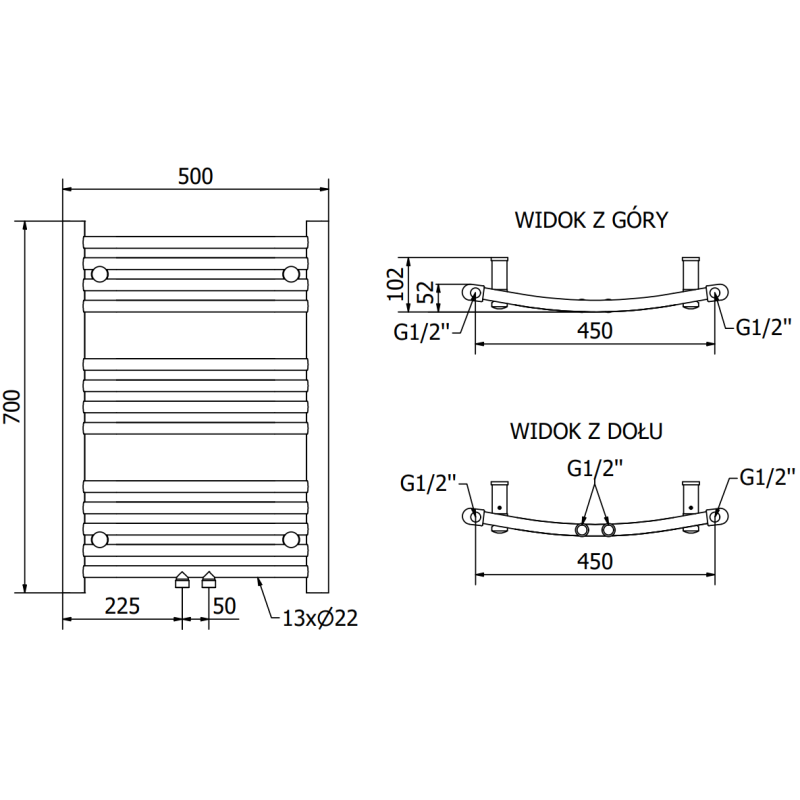 Mexen Ares grzejnik łazienkowy 700 x 500 mm, 286 W, antracyt - W102-0700-500-00-66