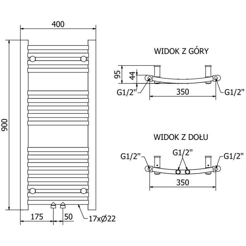 Mexen Ares Badheizkörper 900 x 400 mm, 246 W, Chrom - W102-0900-400-00-01