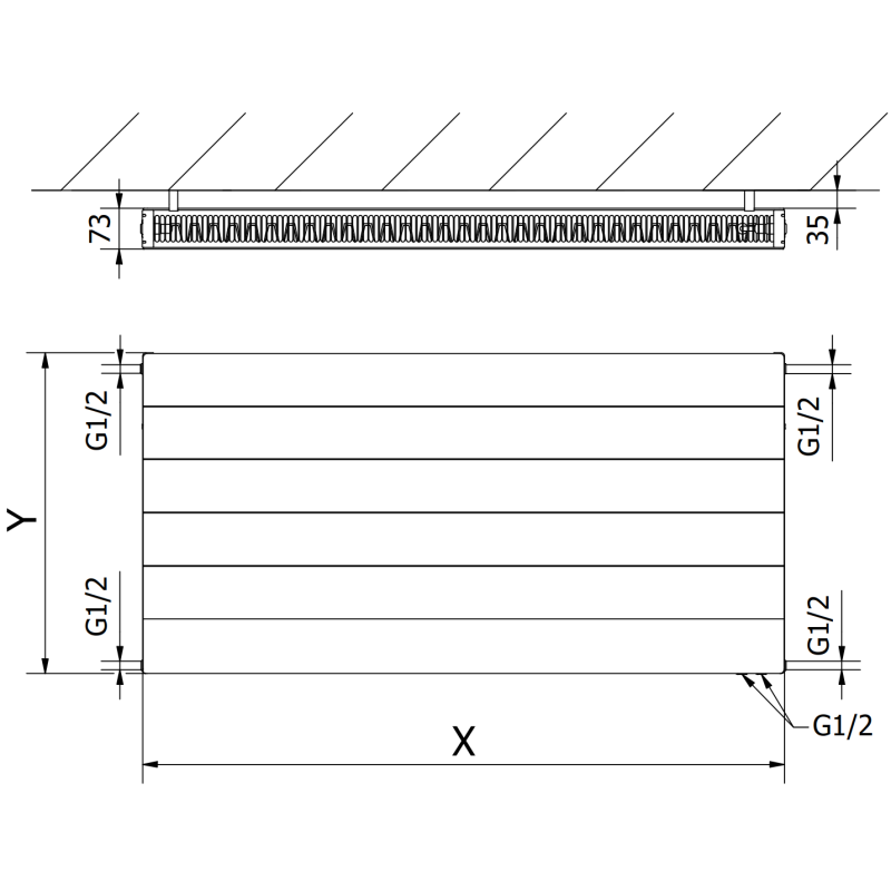Mexen CVL21 Levytermostaatti 500 x 800 mm, alaliitäntä, 807 W, antrasiitti - W621L-050-080-66
