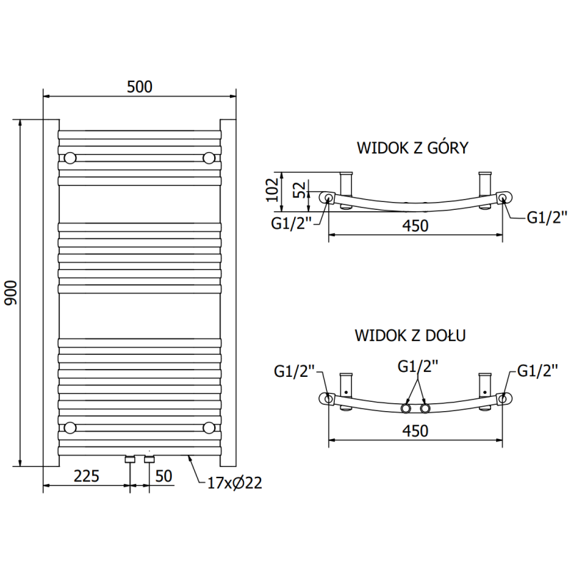 Mexen Ares Handtuchheizkörper 900 x 500 mm, 294 W, Chrom - W102-0900-500-00-01