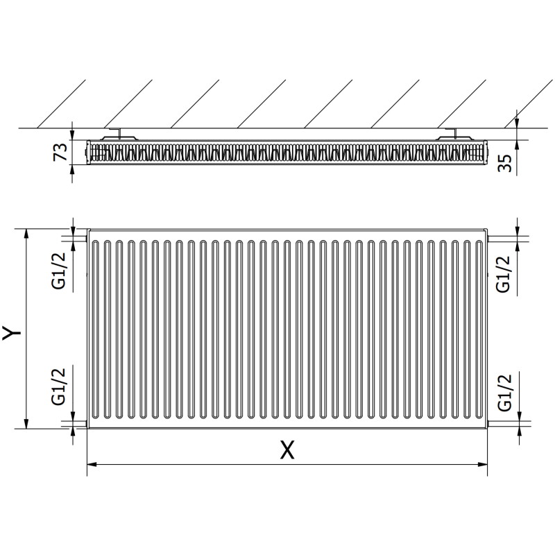 Mexen C21 radiador de panel 500 x 1200 mm, conexión lateral, 1329 W, negro - W421-050-120-70