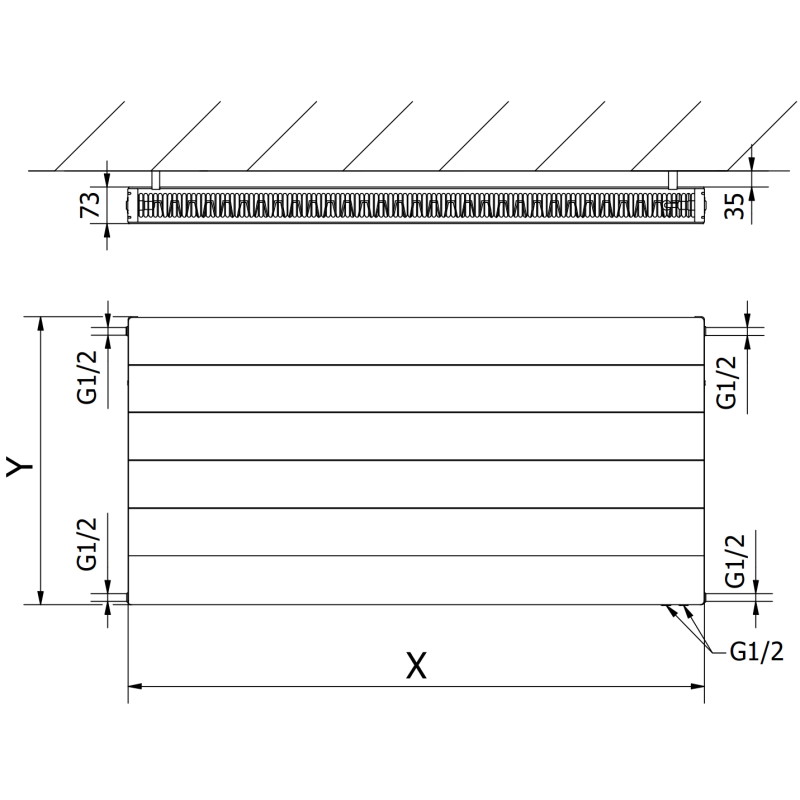 Mexen CVL21 Plattenheizkörper Line 900 x 600 mm, unterer Anschluss, 954 W, Anthrazit - W621L-090-060-66
