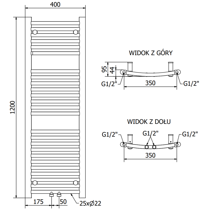 Mexen Ares Badheizkörper 1200 x 400 mm, 442 W, Anthrazit - W102-1200-400-00-66
