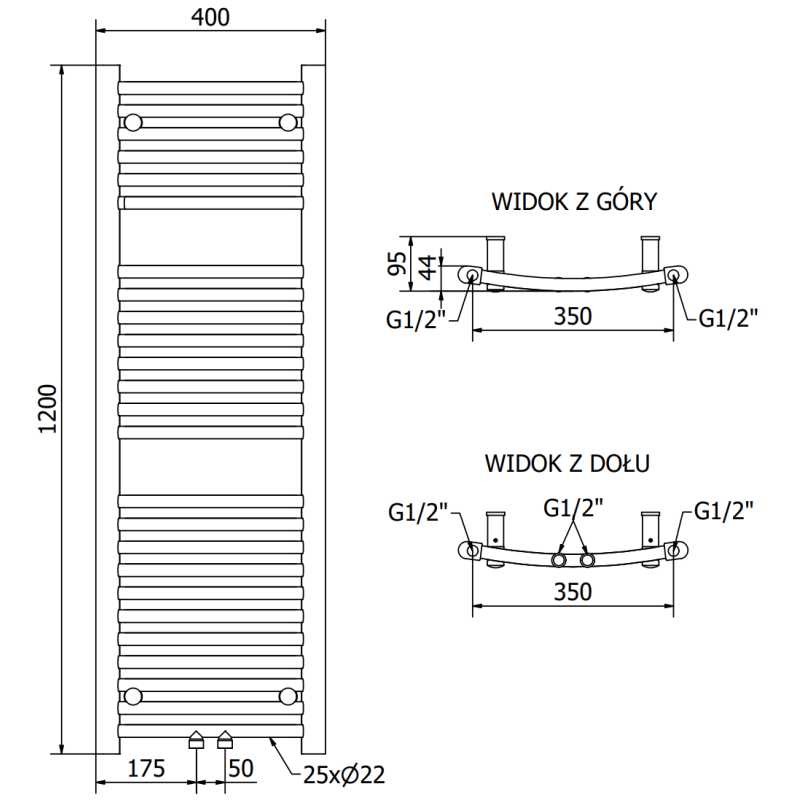 Mexen Ares grzejnik łazienkowy 1200 x 400 mm, 442 W, antracyt - W102-1200-400-00-66