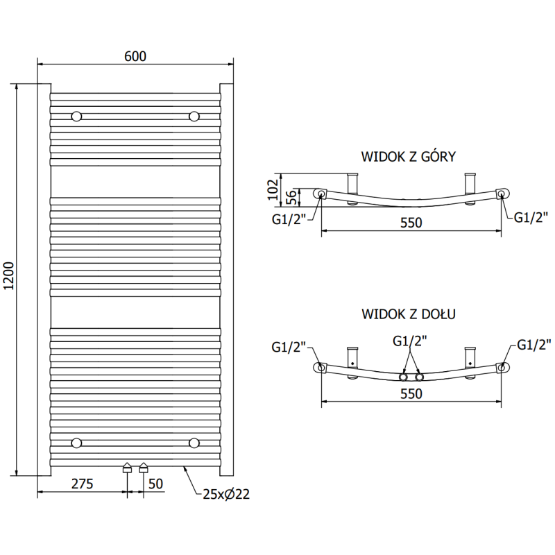 Mexen Ares Badheizkörper 1200 x 600 mm, 620 W, Anthrazit - W102-1200-600-00-66