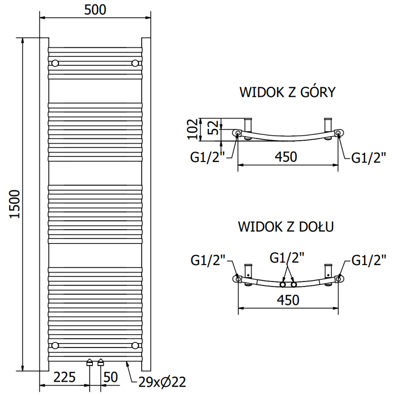 Mexen Ares vannas istabas radiators 1500 x 500 mm, 498 W, hroms - W102-1500-500-00-01