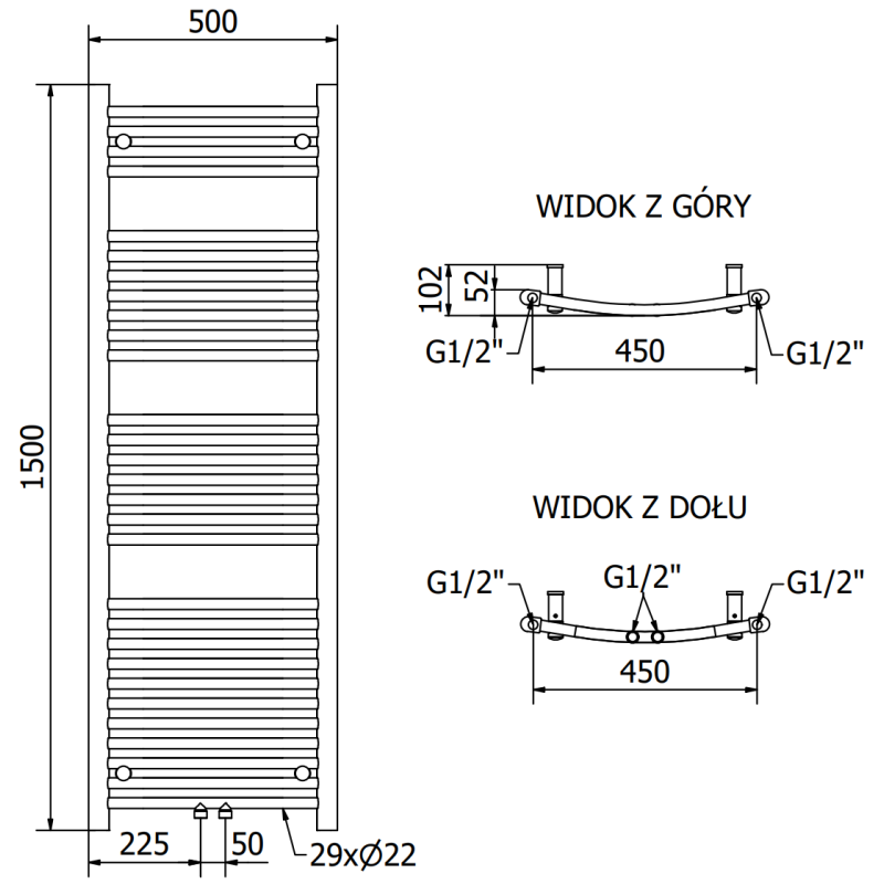 Mexen Ares badkamerverwarming 1500 x 500 mm, 630 W, antraciet - W102-1500-500-00-66