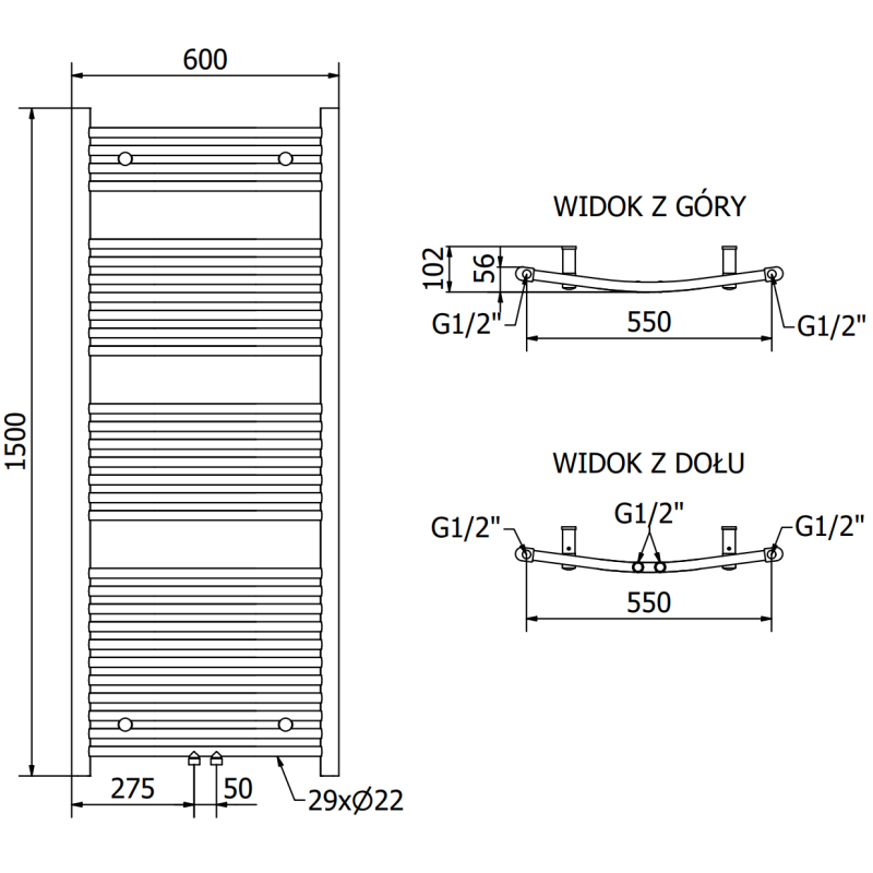 Mexen Ares radiatore da bagno 1500 x 600 mm, 579 W, dorato - W102-1500-600-00-50