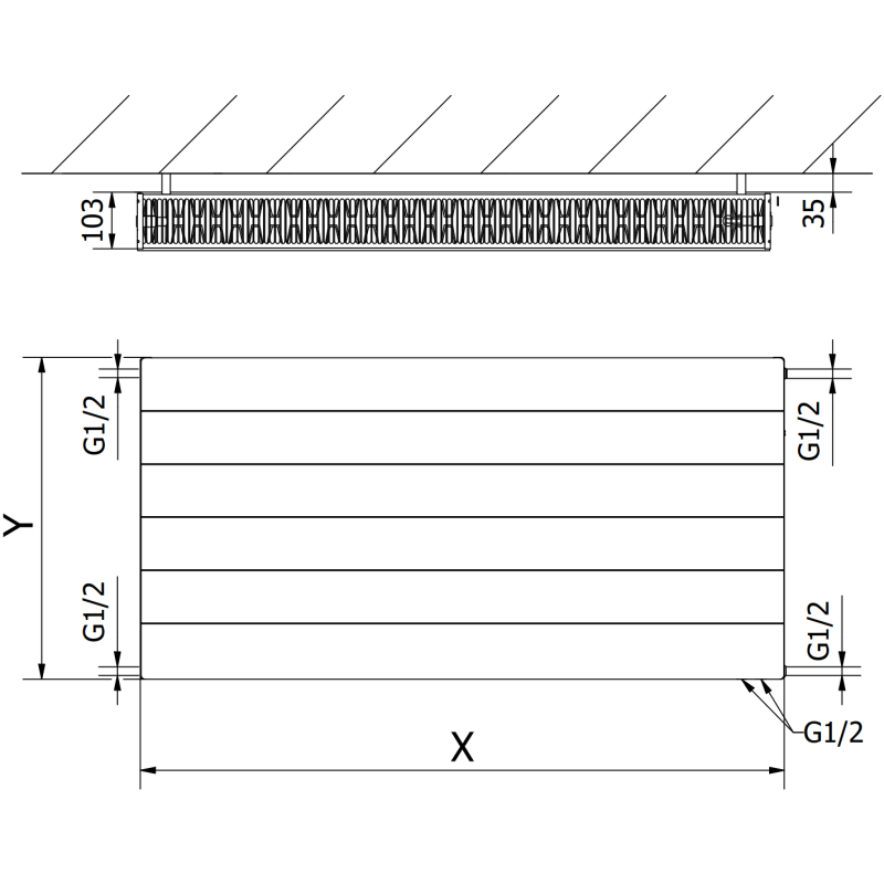 Mexen Line CVL22 radiatore a piastra 500 x 900 mm, attacco inferiore, 1228 W, antracite - W622L-050-090-66