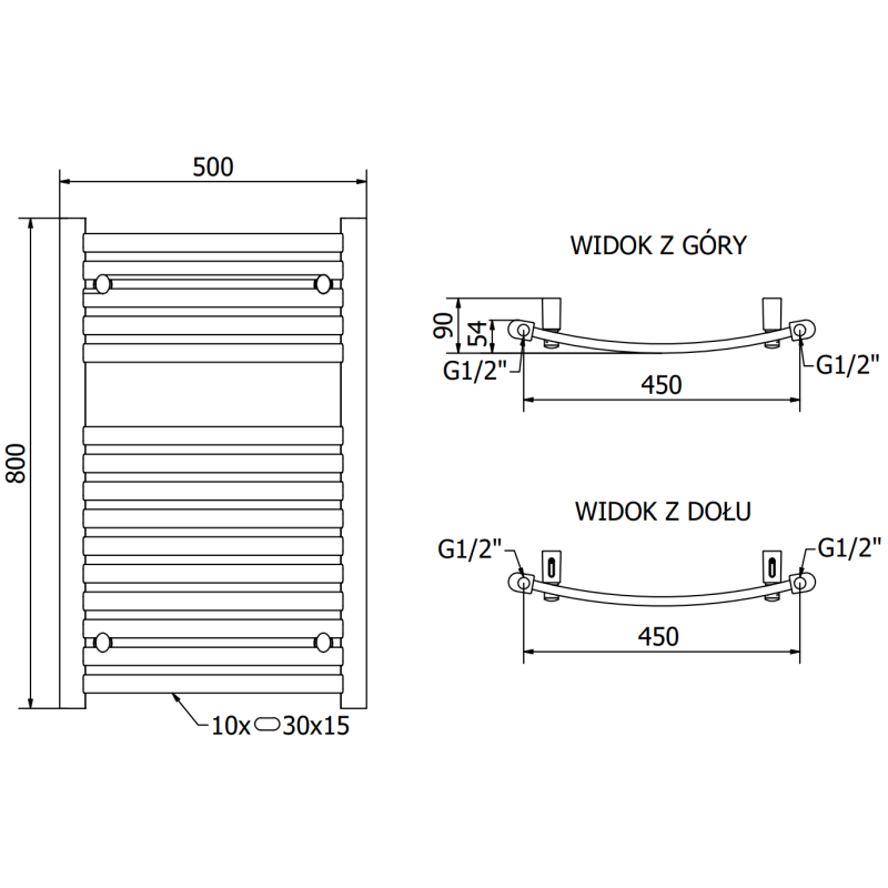 Mexen Helios badrumselement 800 x 500 mm, 301 W, krom - W103-0800-500-00-01