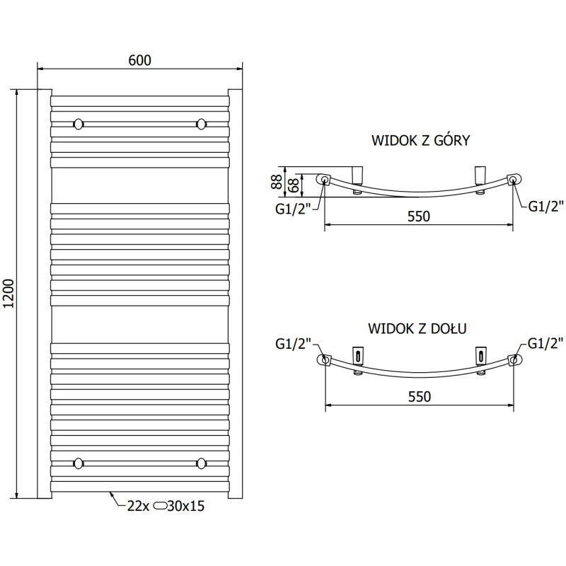 Mexen Helios vannitoa radiaator 1200 x 600 mm, 563 W, antratsiit - W103-1200-600-00-66