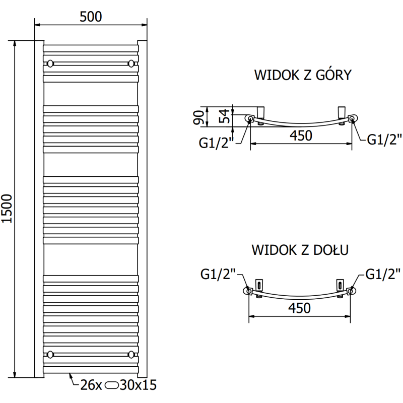 Mexen Helios radiatore per il bagno 1500 x 500 mm, 534 W, cromo - W103-1500-500-00-01