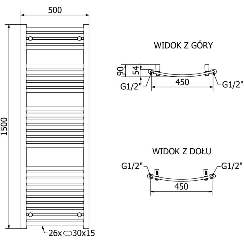 Mexen Helios bathroom radiator 1500 x 500 mm, 676 W, anthracite - W103-1500-500-00-66