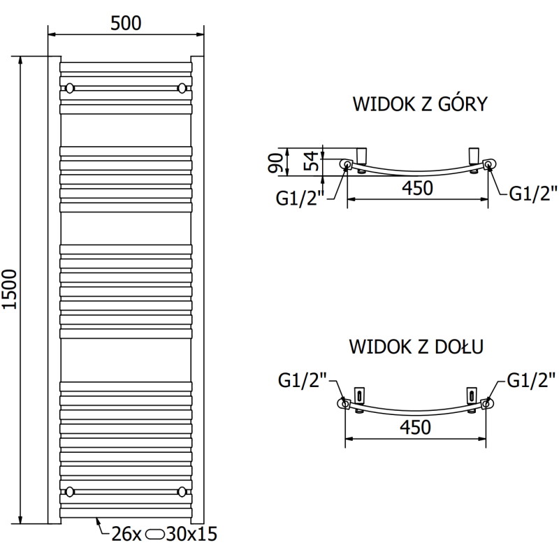 Mexen Helios vannitoa radiaator 1500 x 500 mm, 676 W, antratsiit - W103-1500-500-00-66