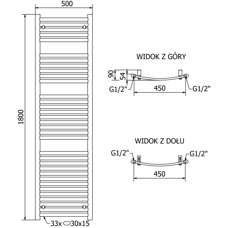 Mexen Helios Badezimmerheizkörper 1800 x 500 mm, 844 W, Anthrazit - W103-1800-500-00-66