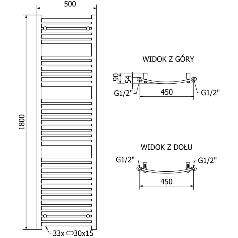 Mexen Helios Badheizkörper 1800 x 500 mm, 844 W, Anthrazit - W103-1800-500-00-66