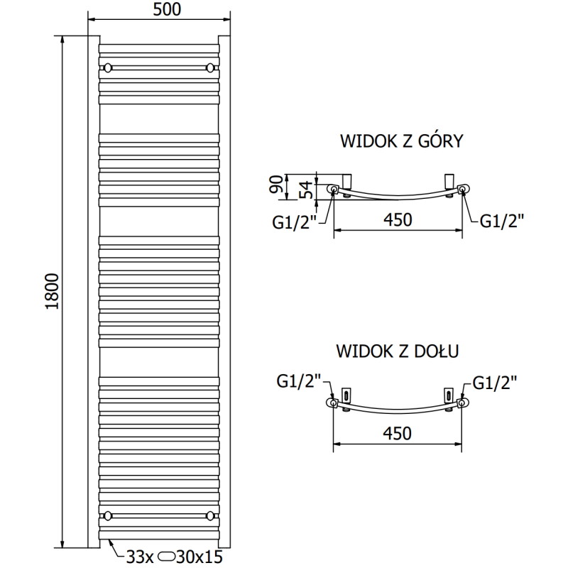 Mexen Helios vannitoa radiaator 1800 x 500 mm, 844 W, antratsiit - W103-1800-500-00-66
