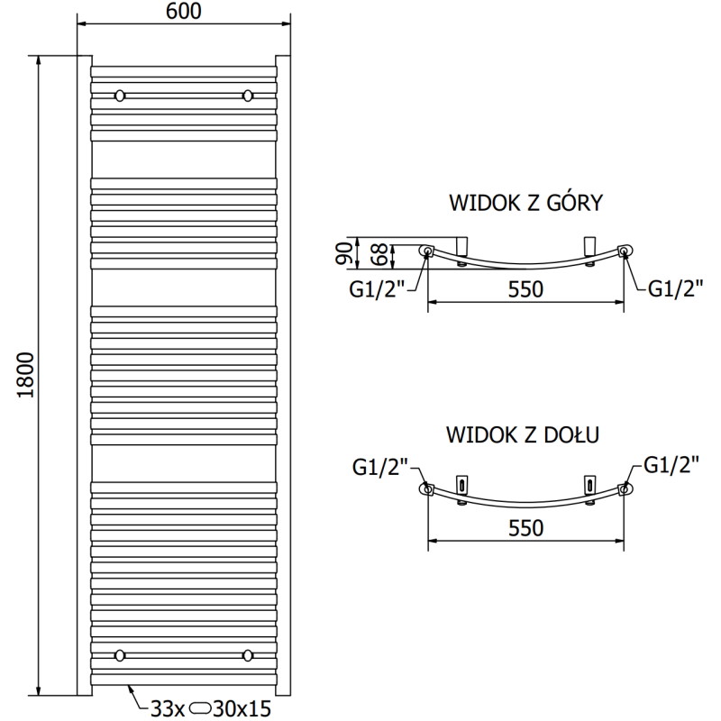 Mexen Helios vannitoa radiaator 1800 x 600 mm, 990 W, antratsiit - W103-1800-600-00-66
