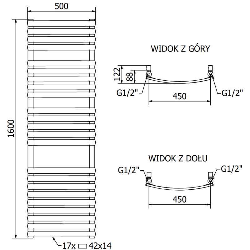 Mexen Bachus vannas istabas radiators 1600 x 500 mm, 679 W, hromēts - W109-1600-500-00-01