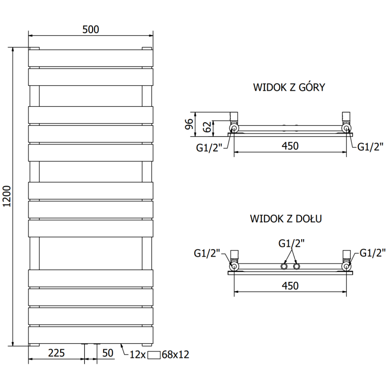 Mexen Ceres kylpyhuoneen lämmitin 1200 x 500 mm, 610 W, antrasiitti - W111-1200-500-00-66