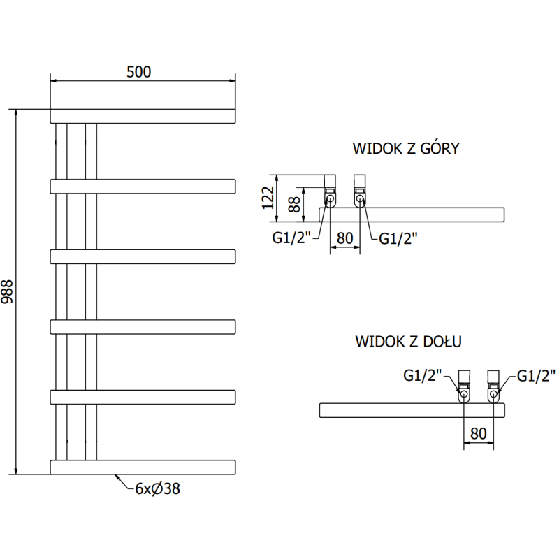 Mexen Jukon dekorativ badrumsradiator 988 x 500 mm, 246 W, krom - W116-0988-500-00-01