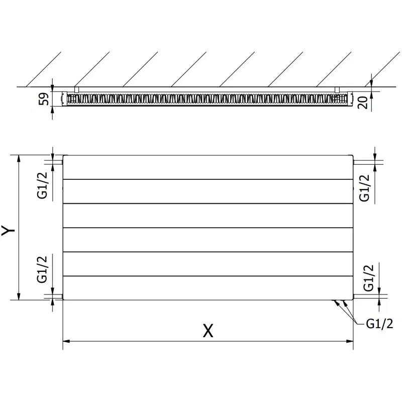 Mexen Line CVL11 plaatradiator 500 x 400 mm, onderste aansluiting, 273 W, zwart - W611L-050-040-70