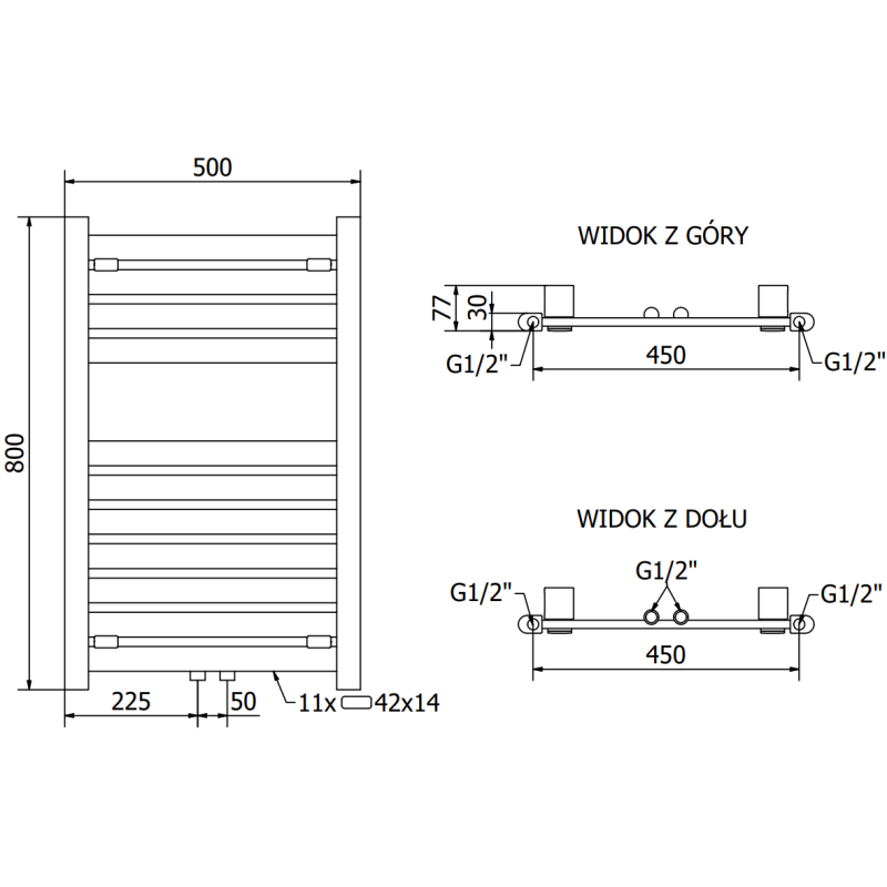 Mexen Uran grzejnik łazienkowy 800 x 500 mm, 364 W, antracyt - W105-0800-500-00-66