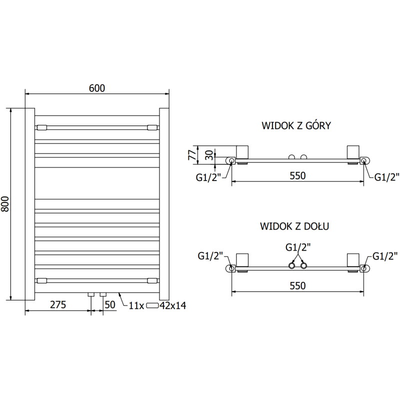 Mexen Uran vannitoa radiaator 800 x 600 mm, 336 W, kroom - W105-0800-600-00-01