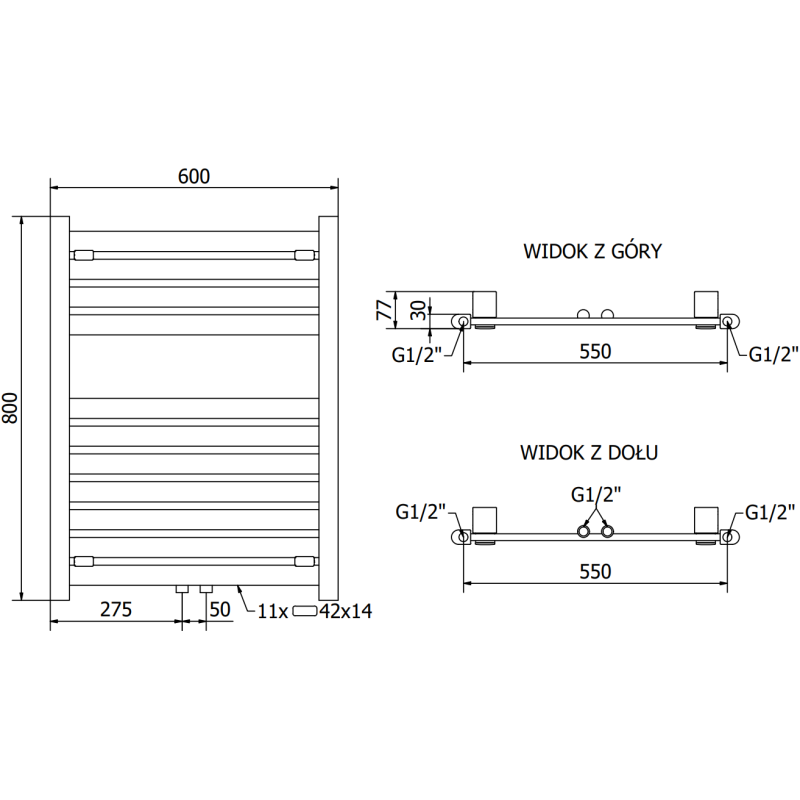 Mexen Uran Badezimmerheizkörper 800 x 600 mm, 425 W, Anthrazit - W105-0800-600-00-66