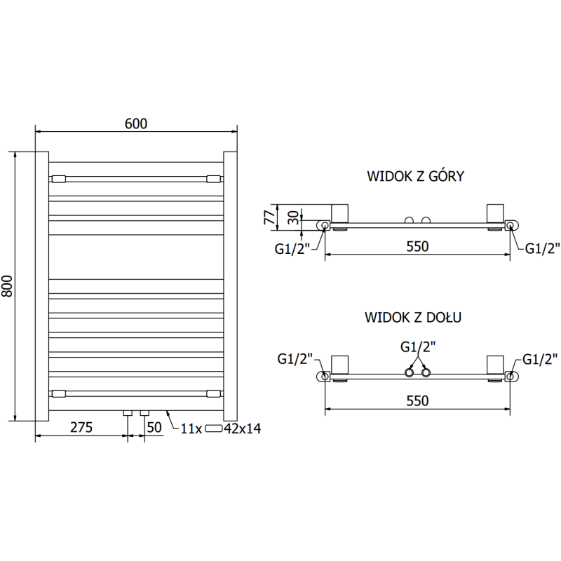 Mexen Uran badrumsvärmare 800 x 600 mm, 425 W, antracit - W105-0800-600-00-66