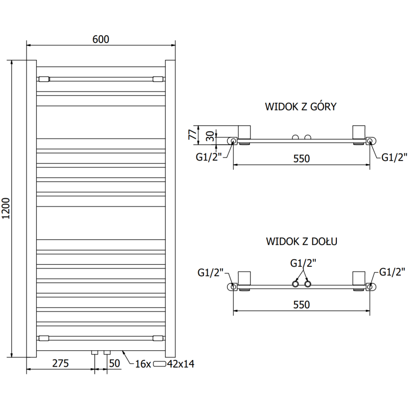 Mexen Uran radiatore da bagno 1200 x 600 mm, 623 W, antracite - W105-1200-600-00-66
