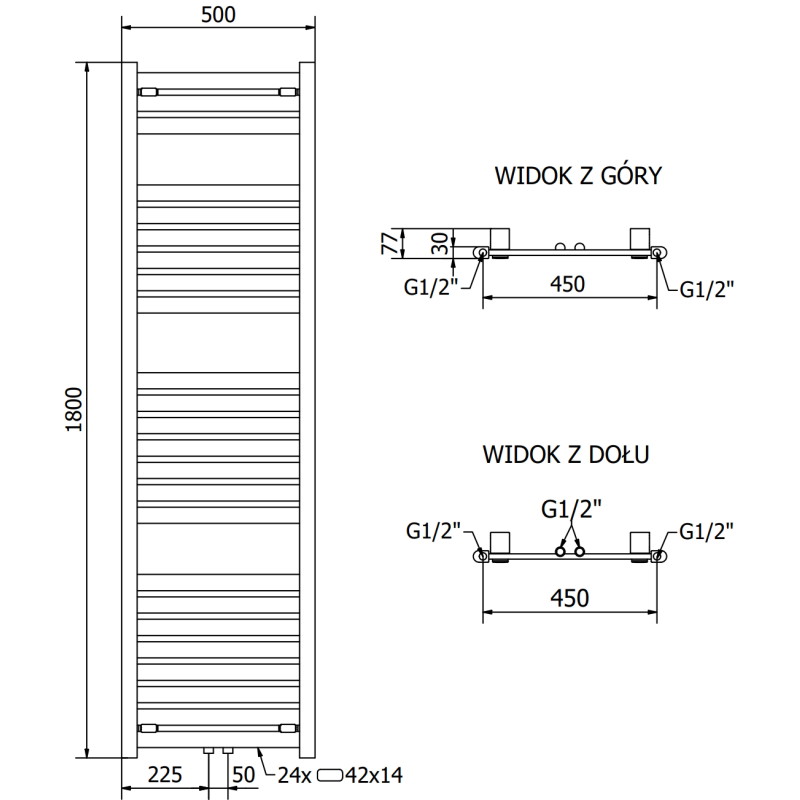 Mexen Uran vannitoa radiaator 1800 x 500 mm, 801 W, antratsiit - W105-1800-500-00-66