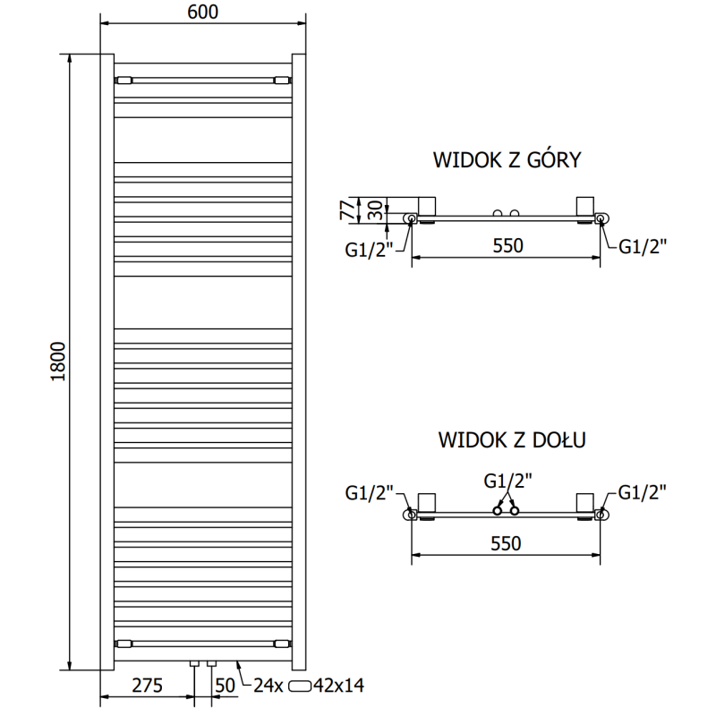 Mexen Uran radiateur de salle de bains 1800 x 600 mm, 738 W, blanc - W105-1800-600-00-01