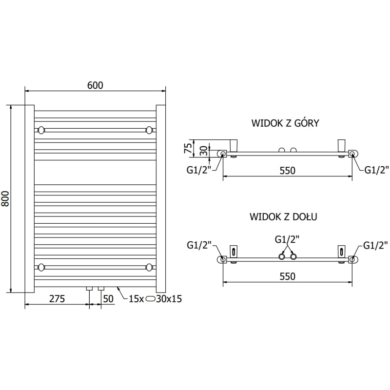 Mexen Hades vannitoa radiaator 800 x 600 mm, 357 W, kroom - W104-0800-600-00-01