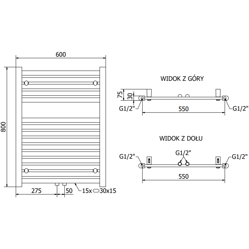 Mexen Hades badrumselement 800 x 600 mm, 452 W, antracit - W104-0800-600-00-66