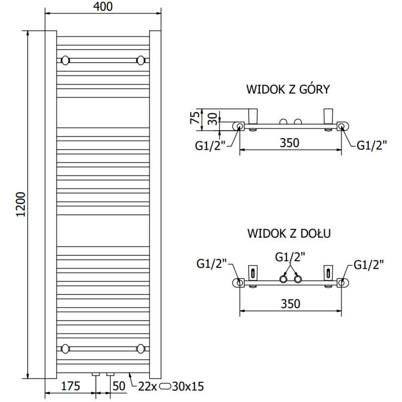 Mexen Hades vannitoa radiaator 1200 x 400 mm, 373 W, kroom - W104-1200-400-00-01