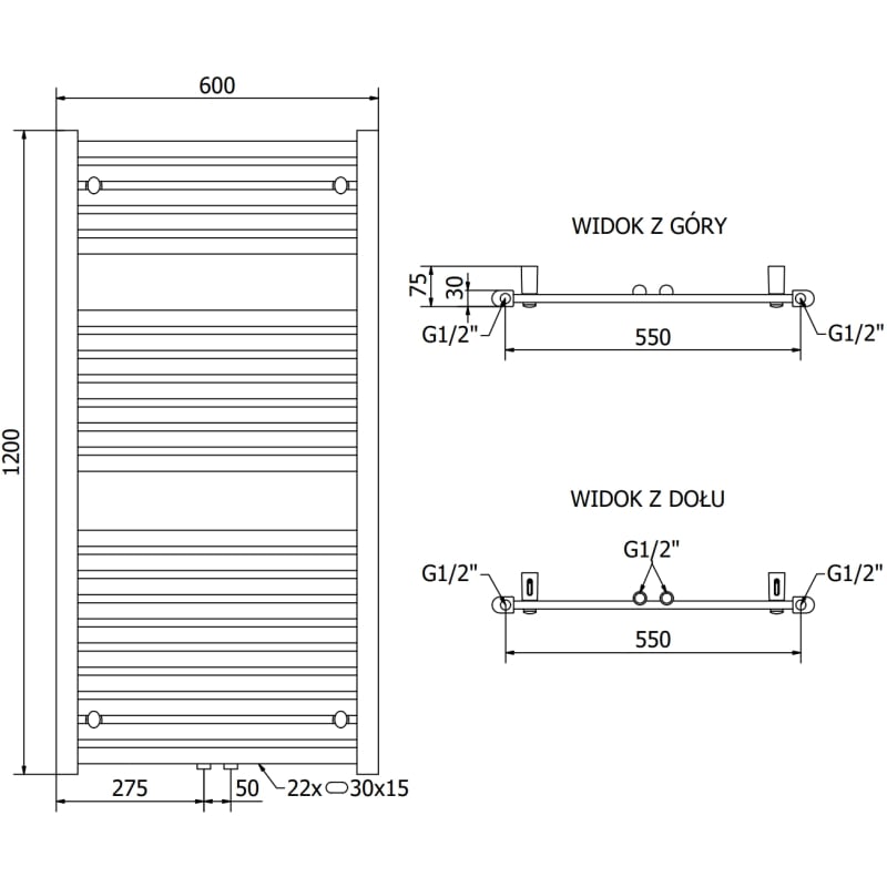 Mexen Hades vannitoa radiaator 1200 x 600 mm, 527 W, kroom - W104-1200-600-00-01