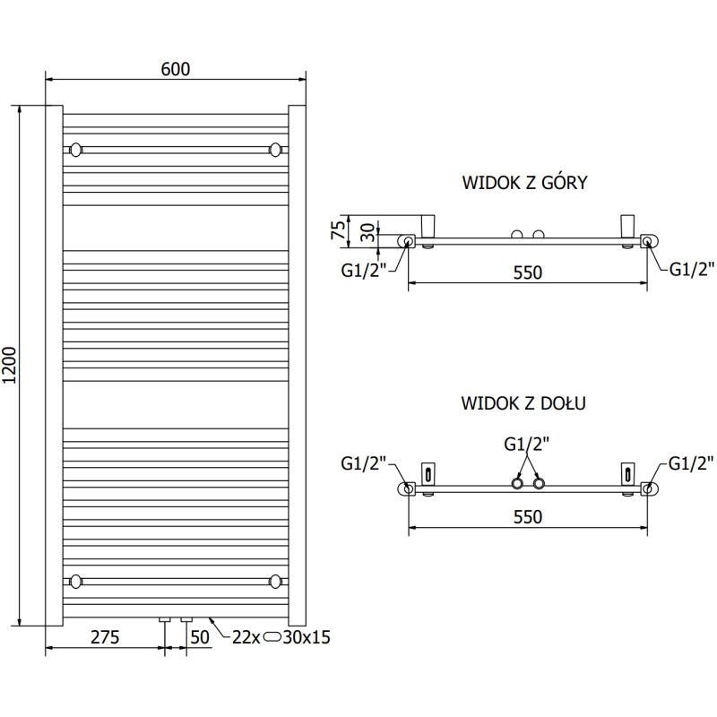 Mexen Hades Badheizkörper 1200 x 600 mm, 667 W, Anthrazit - W104-1200-600-00-66