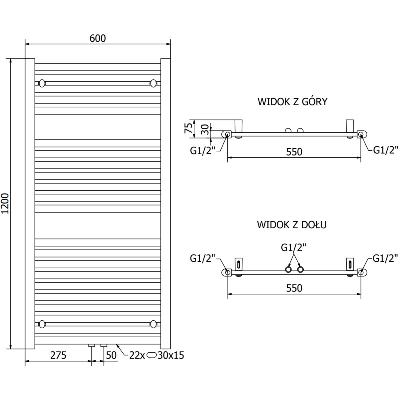 Mexen Hades vannitoa radiaator 1200 x 600 mm, 667 W, antratsiit - W104-1200-600-00-66