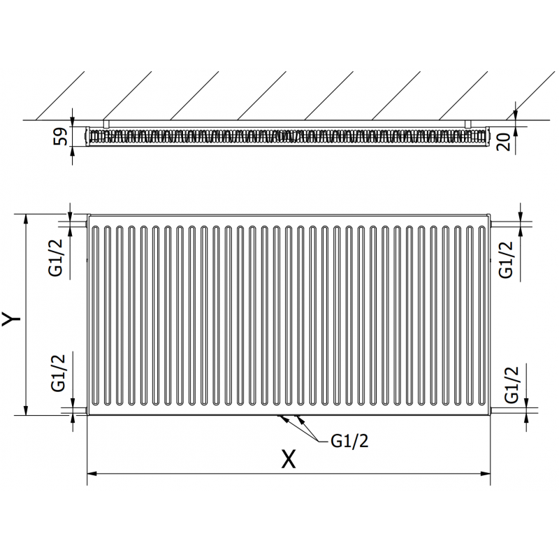 Mexen CC11 grzejnik płytowy 400 x 2800 mm, podłączenie dolne środkowe, 1814 W, biały - W6C11-040-280-00